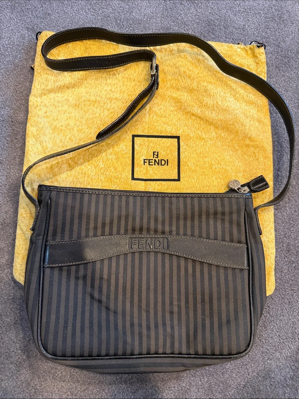 Vintage Fendi Black & Gray Striped Crossbody